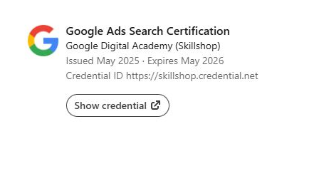 Google Ads Fundamentals Certificate